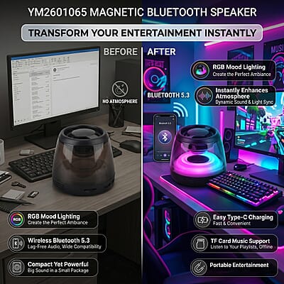 Livemore Magnetic Bluetooth Speaker with Colorful RGB Lights - Black