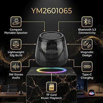 Livemore Magnetic Bluetooth Speaker with Colorful RGB Lights - Black