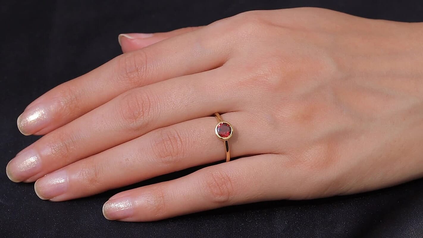 D'Joy Mozambique Garnet Solitaire Ring in 18K Vermeil YG Over Sterling Silver Size 10 0.90 ctw