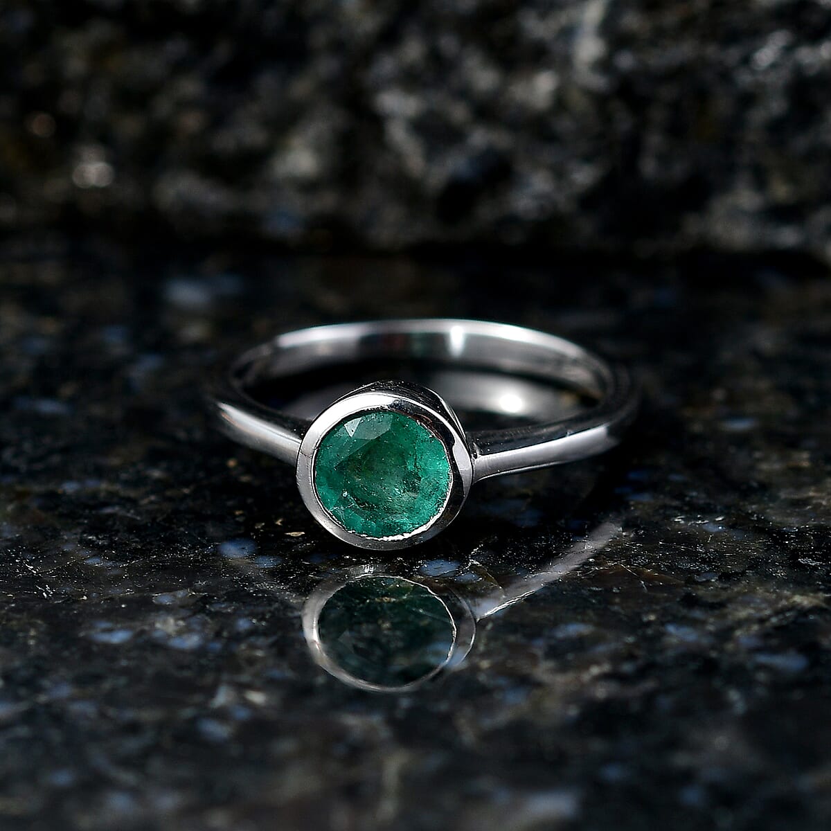 D'Joy Kagem Zambian Emerald 0.85 ctw Ring in Rhodium Over Sterling Silver (Size 6.0) image number 1