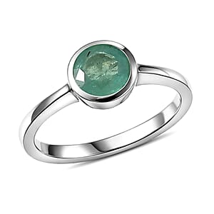 D'Joy Kagem Zambian Emerald 0.85 ctw Ring in Rhodium Over Sterling Silver (Size 9.0)