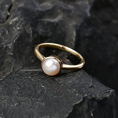 D'Joy Freshwater Pearl Ring in 18K Vermeil Yellow Gold Over Sterling Silver (Size 8.0)