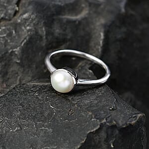 D'Joy Freshwater Pearl Ring in Rhodium Over Sterling Silver (Size 10.0)