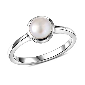 D'Joy Freshwater Pearl Ring in Rhodium Over Sterling Silver (Size 6.0)
