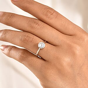 D'Joy Freshwater Pearl Ring in Rhodium Over Sterling Silver (Size 6.0)