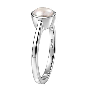 D'Joy Freshwater Pearl Ring in Rhodium Over Sterling Silver (Size 7.0)
