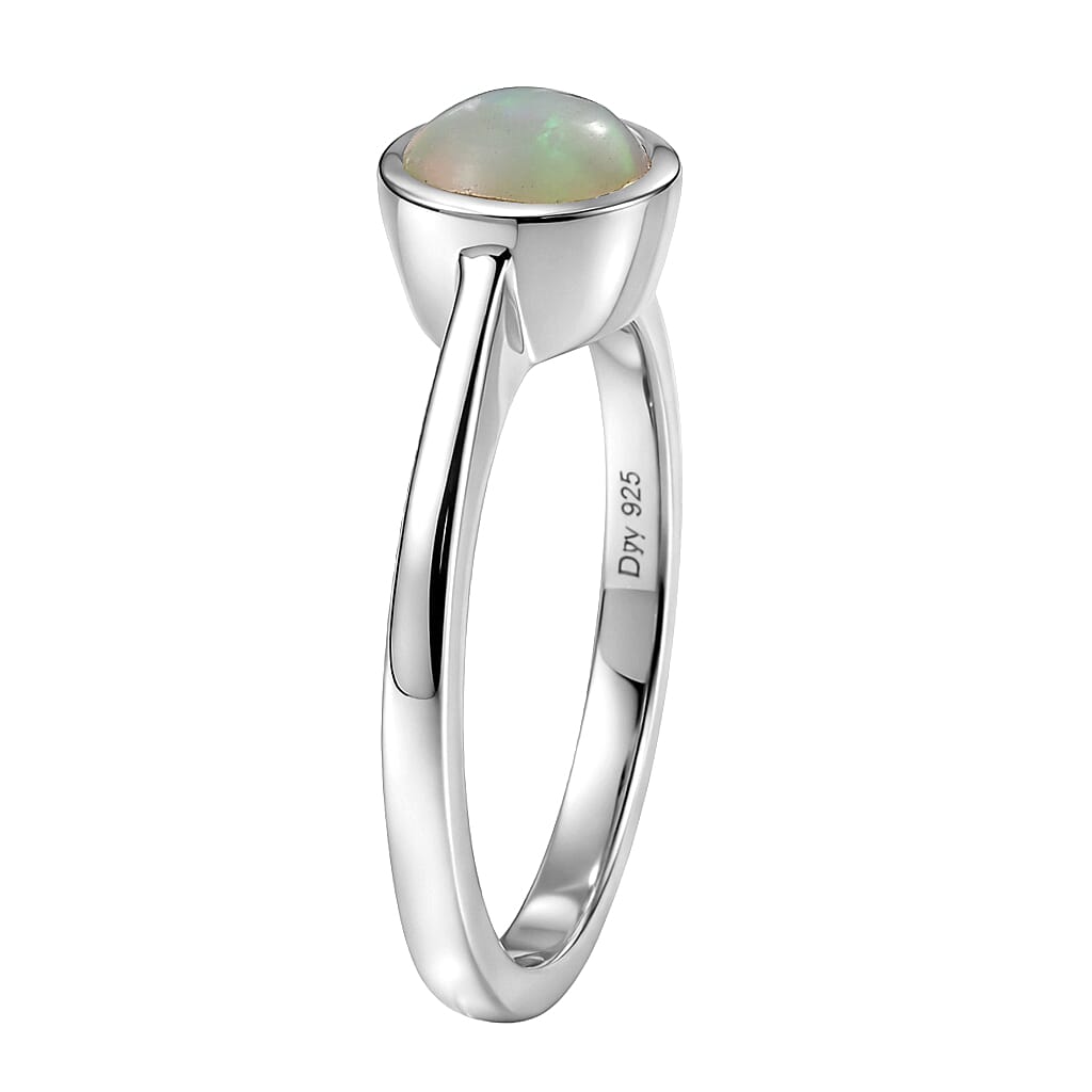 D'Joy Premium Ethiopian Welo Opal 0.65 ctw Ring in Rhodium Over Sterling Silver (Size 6.0)