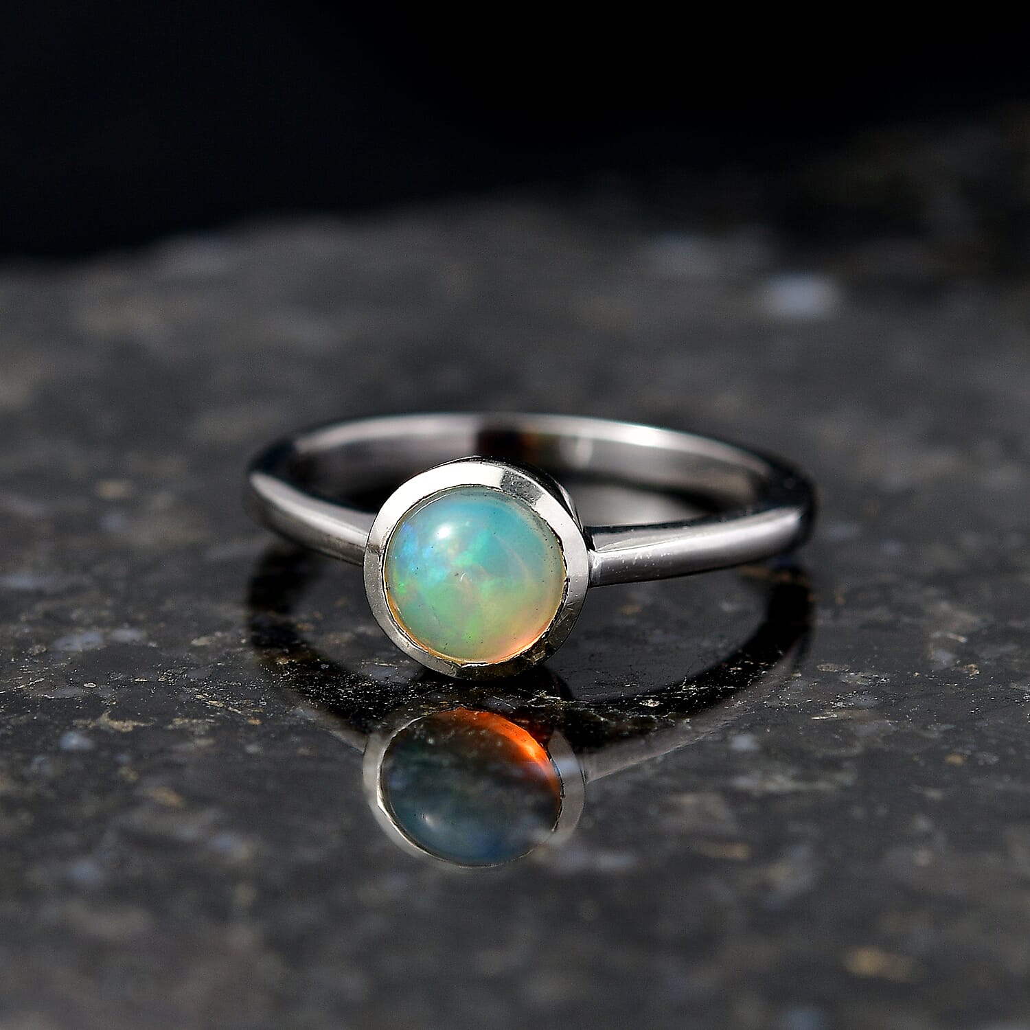 D'Joy Premium Ethiopian Welo Opal 0.65 ctw Ring in Rhodium Over Sterling Silver (Size 7.0)