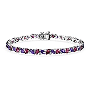 D'Joy Orissa Rhodolite Garnet and Multi Gemstone 10.25 ctw Evening Harmony Line Bracelet in Rhodium Over Sterling Silver (6.50 In)