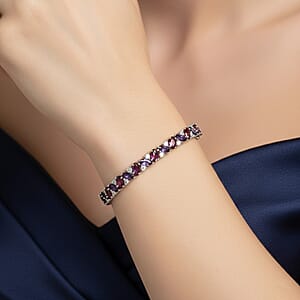 D'Joy Orissa Rhodolite Garnet and Multi Gemstone 10.25 ctw Evening Harmony Line Bracelet in Rhodium Over Sterling Silver (6.50 In)