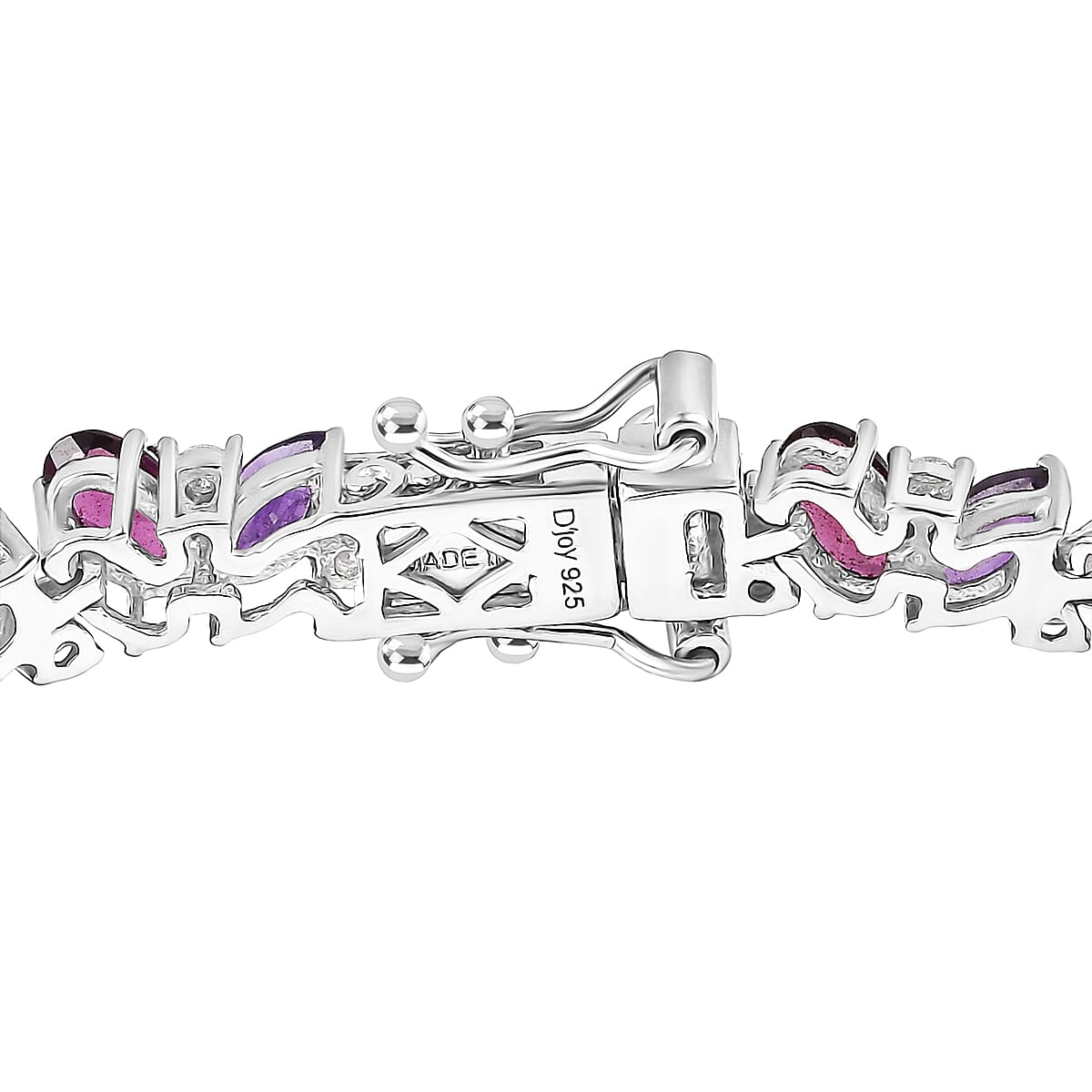 D'Joy Orissa Rhodolite Garnet and Multi Gemstone 10.25 ctw Evening Harmony Line Bracelet in Rhodium Over Sterling Silver (6.50 In) image number 3