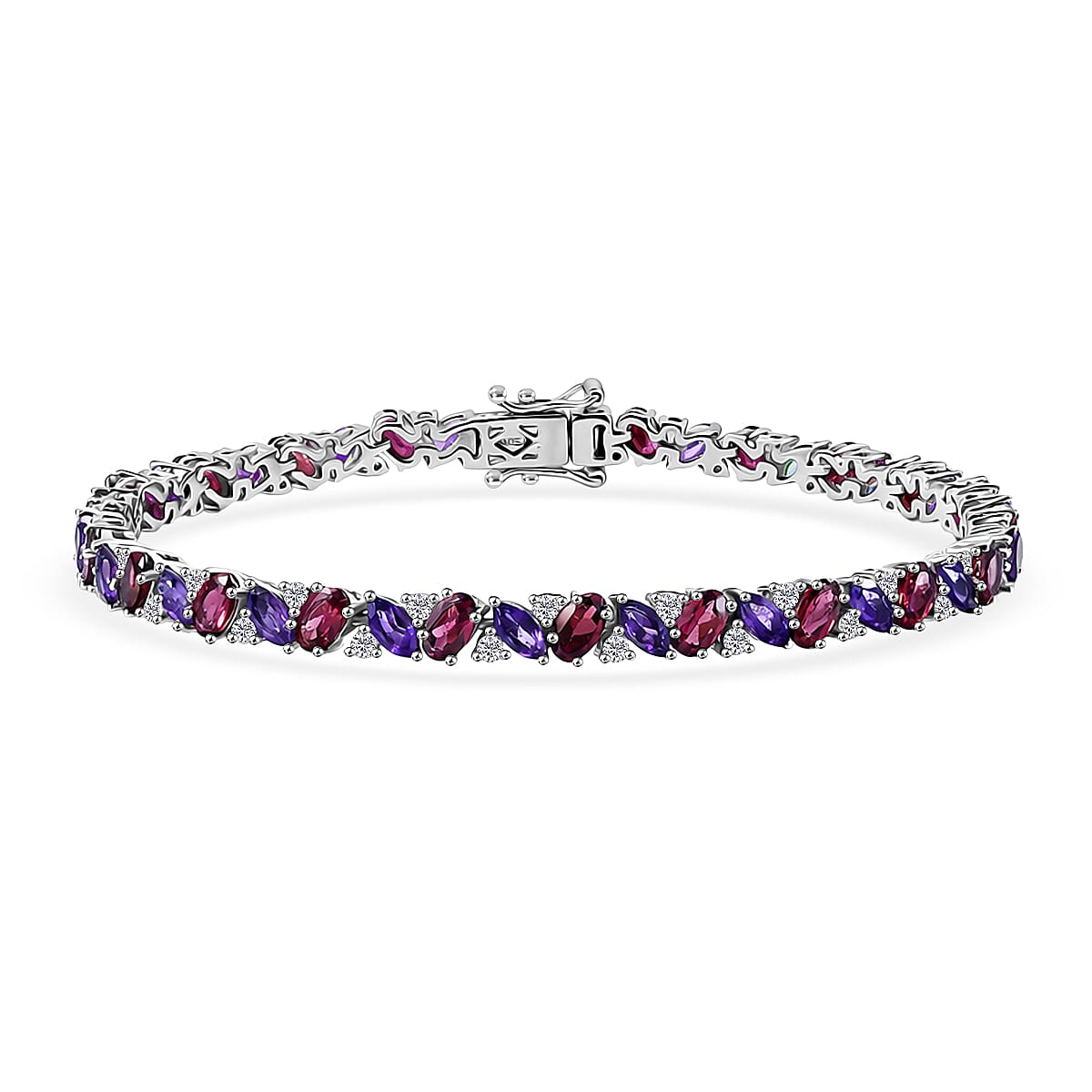D'Joy Orissa Rhodolite Garnet and Multi Gemstone 10.85 ctw Evening Harmony Line Bracelet in Rhodium Over Sterling Silver (7.25 In) image number 0