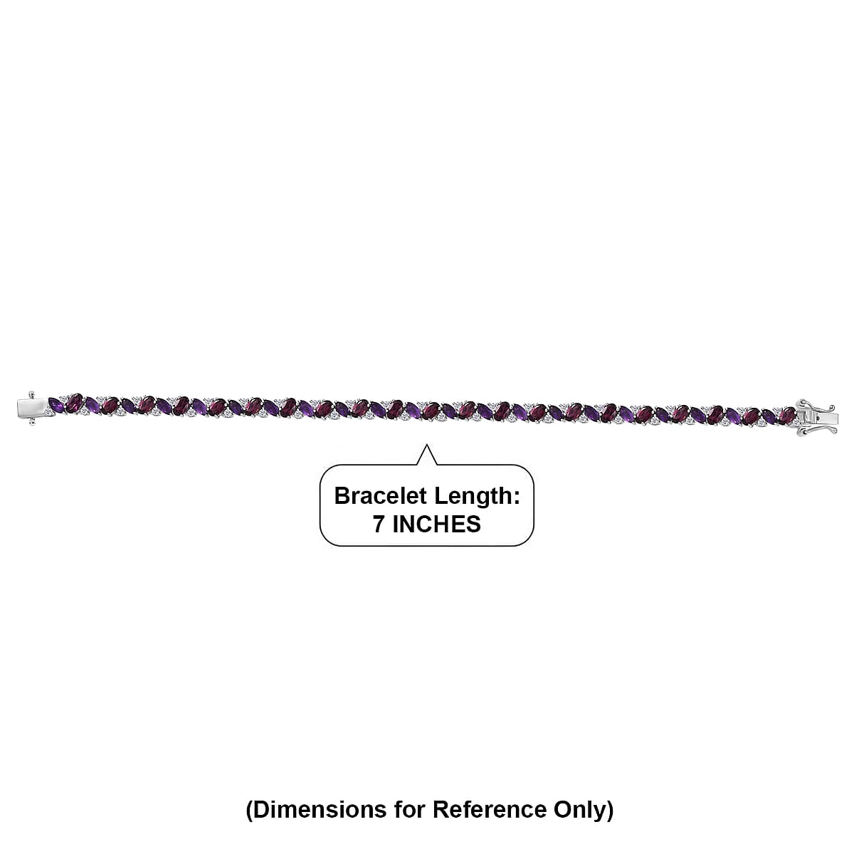 D'Joy Orissa Rhodolite Garnet and Multi Gemstone 10.85 ctw Evening Harmony Line Bracelet in Rhodium Over Sterling Silver (7.25 In) image number 4