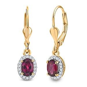 D'Joy Premium Orissa Rhodolite Garnet and White Zircon 0.80 ctw Lever Back Drop Earrings in 18K Vermeil Yellow Gold Over Sterling Silver