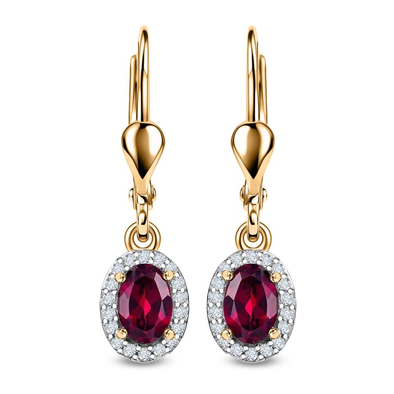 D'Joy Premium Orissa Rhodolite Garnet and Moissanite 0.80 ctw Dusk Glow Earrings in 18K Vermeil Yellow Gold Over Sterling Silver