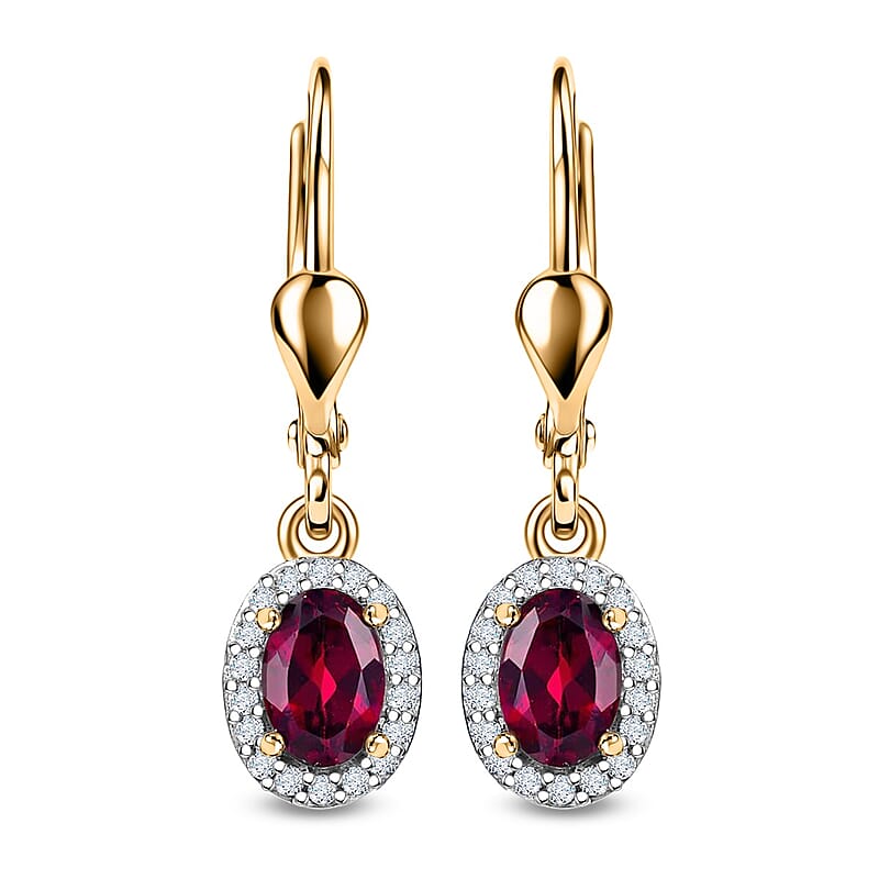 D'Joy Premium Orissa Rhodolite Garnet and Moissanite 0.80 ctw Dusk Glow Earrings in 18K Vermeil Yellow Gold Over Sterling Silver