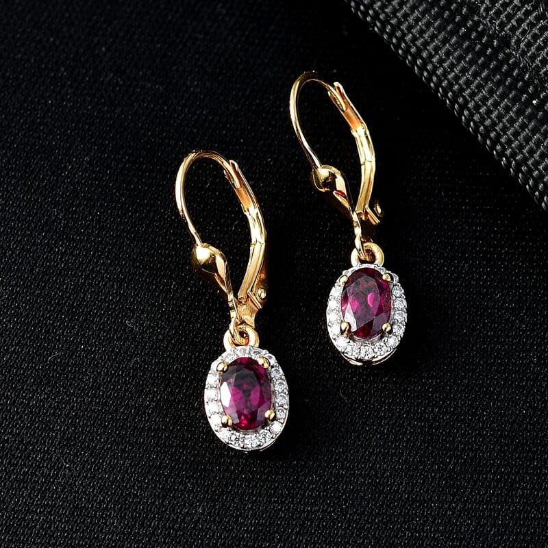 D'Joy Premium Orissa Rhodolite Garnet and Moissanite 0.80 ctw Dusk Glow Earrings in 18K Vermeil Yellow Gold Over Sterling Silver