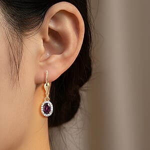 D'Joy Premium Orissa Rhodolite Garnet and White Zircon 0.80 ctw Lever Back Drop Earrings in 18K Vermeil Yellow Gold Over Sterling Silver