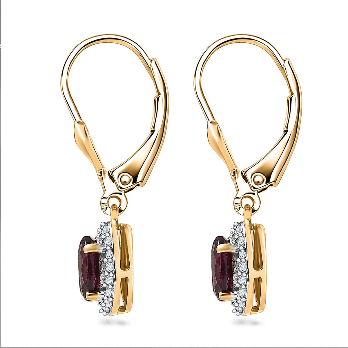 D'Joy Premium Orissa Rhodolite Garnet and Moissanite 0.80 ctw Dusk Glow Earrings in 18K Vermeil Yellow Gold Over Sterling Silver