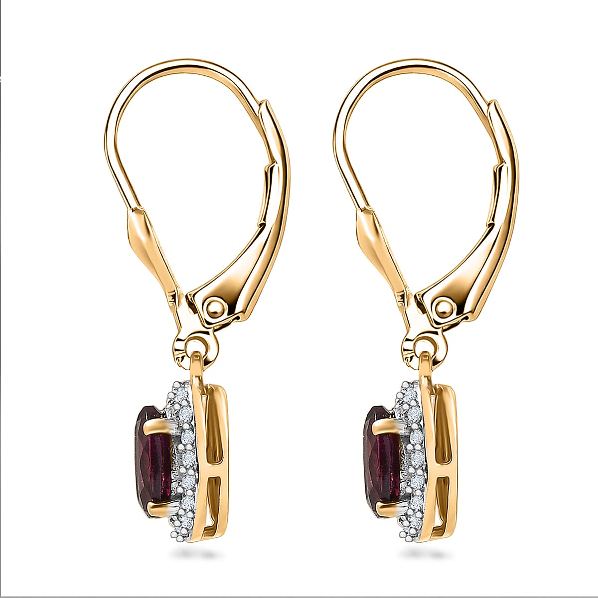 D'Joy Premium Orissa Rhodolite Garnet and White Zircon 0.80 ctw Lever Back Drop Earrings in 18K Vermeil Yellow Gold Over Sterling Silver image number 3