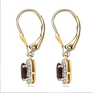 D'Joy Premium Orissa Rhodolite Garnet and White Zircon 0.80 ctw Lever Back Drop Earrings in 18K Vermeil Yellow Gold Over Sterling Silver