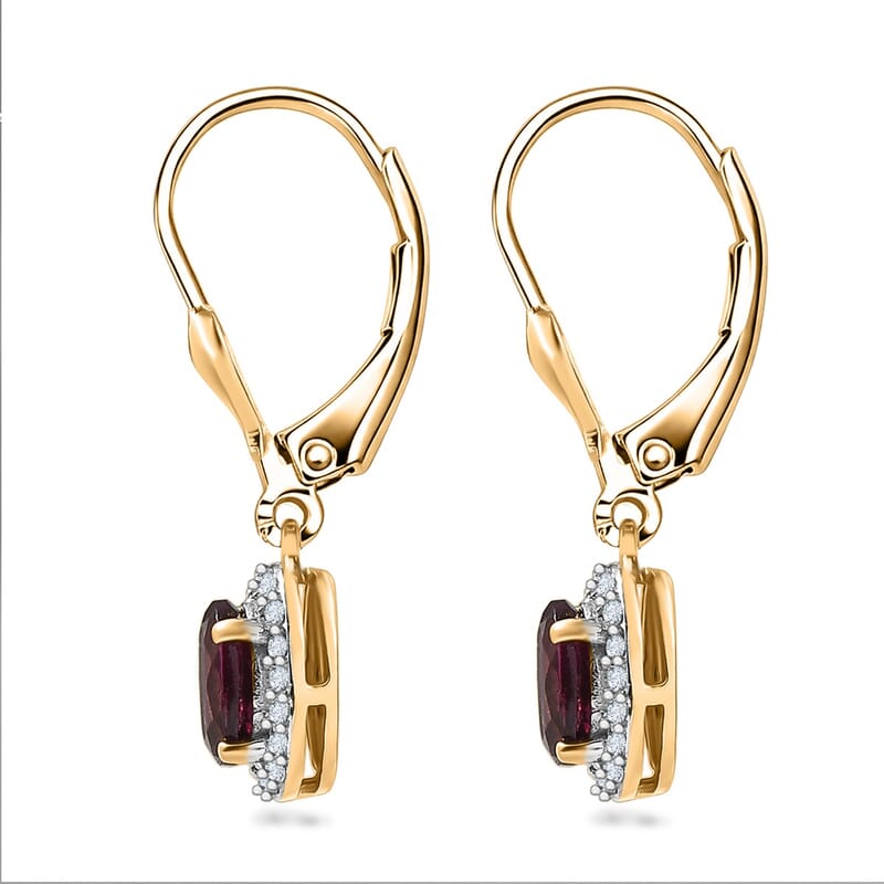 D'Joy Premium Orissa Rhodolite Garnet and Moissanite 0.80 ctw Dusk Glow Earrings in 18K Vermeil Yellow Gold Over Sterling Silver