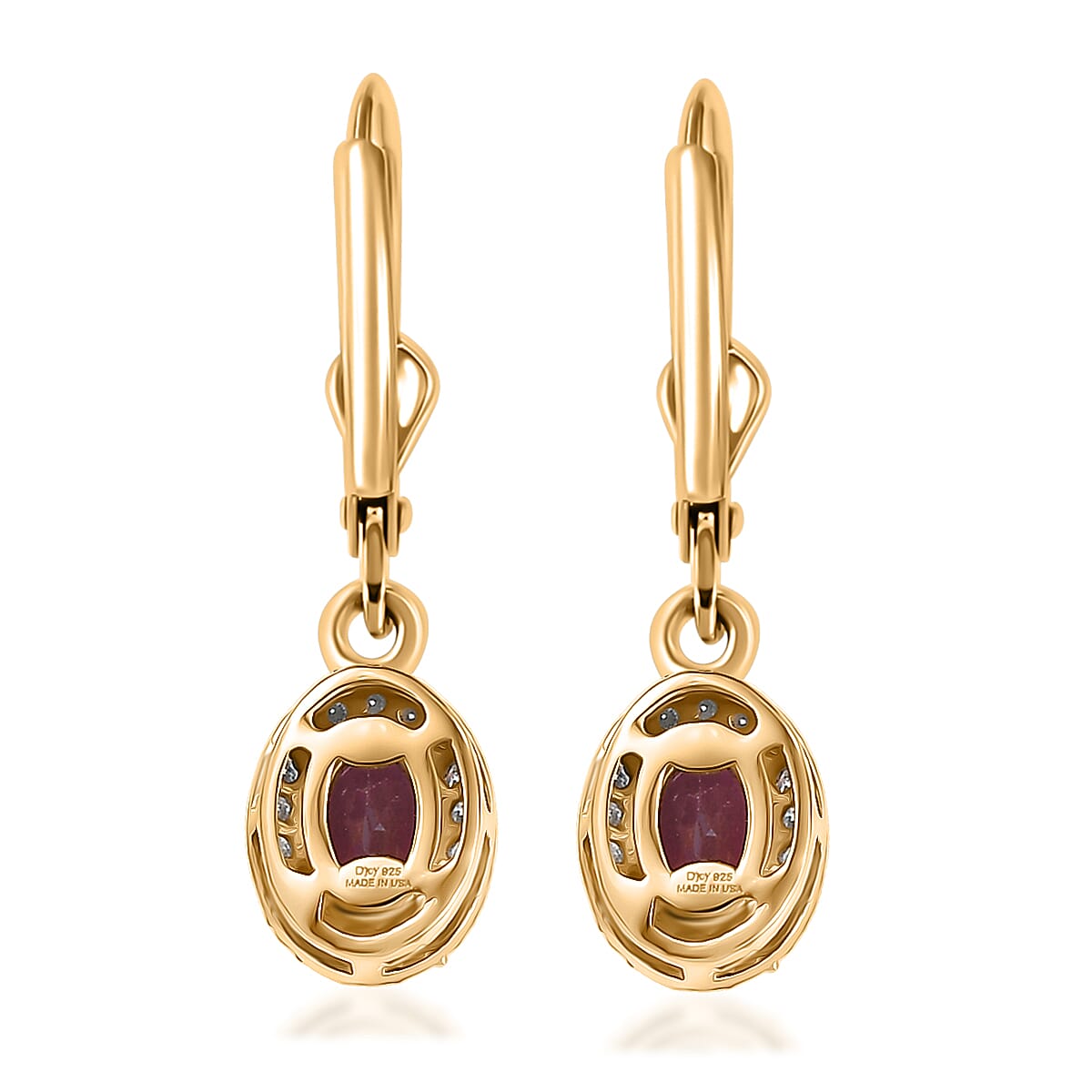 D'Joy Premium Orissa Rhodolite Garnet and White Zircon 0.80 ctw Lever Back Drop Earrings in 18K Vermeil Yellow Gold Over Sterling Silver image number 4