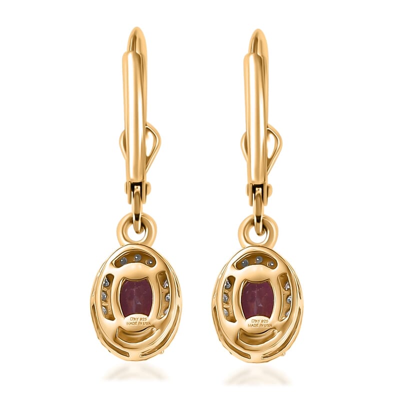 D'Joy Premium Orissa Rhodolite Garnet and Moissanite 0.80 ctw Dusk Glow Earrings in 18K Vermeil Yellow Gold Over Sterling Silver