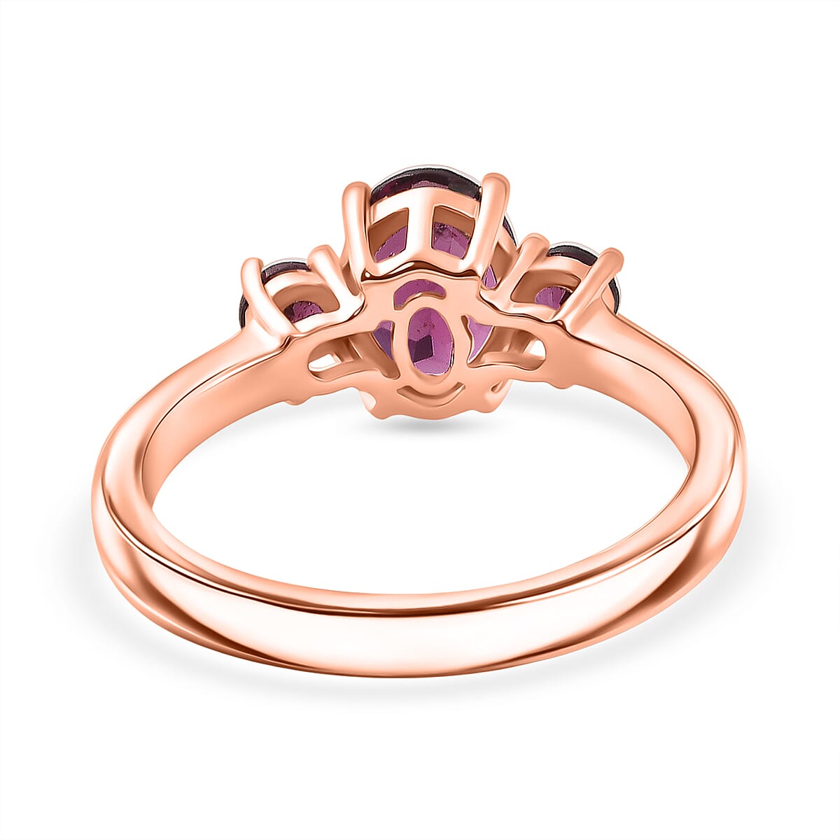 D'Joy Premium Orissa Rhodolite Garnet and Moissanite 1.80 ctw Velvet Fire Trilogy Ring in 18K Vermeil Rose Gold Over Sterling Silver (Size 6.0)