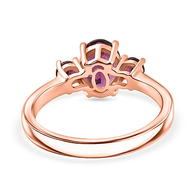 D'Joy Premium Orissa Rhodolite Garnet and Moissanite 1.80 ctw Velvet Fire Trilogy Ring in 18K Vermeil Rose Gold Over Sterling Silver (Size 6.0)