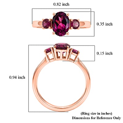 D'Joy Premium Orissa Rhodolite Garnet and Moissanite 1.80 ctw Velvet Fire Trilogy Ring in 18K Vermeil Rose Gold Over Sterling Silver (Size 6.0)