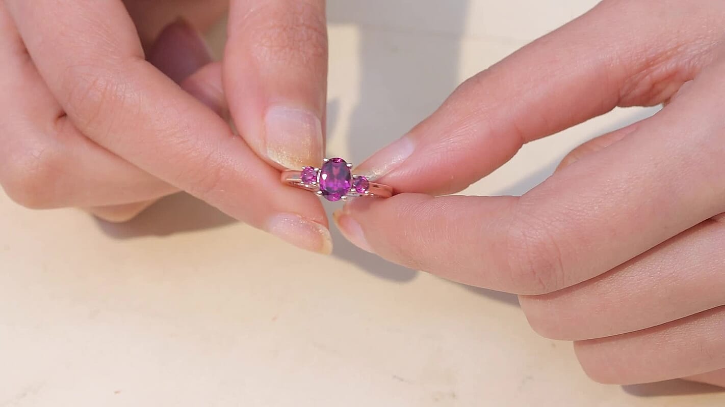 D'Joy Premium Orissa Rhodolite Garnet, Moissanite Ring in 18K Vermeil RG Over Sterling Silver (Size 7.0) 1.80 ctw