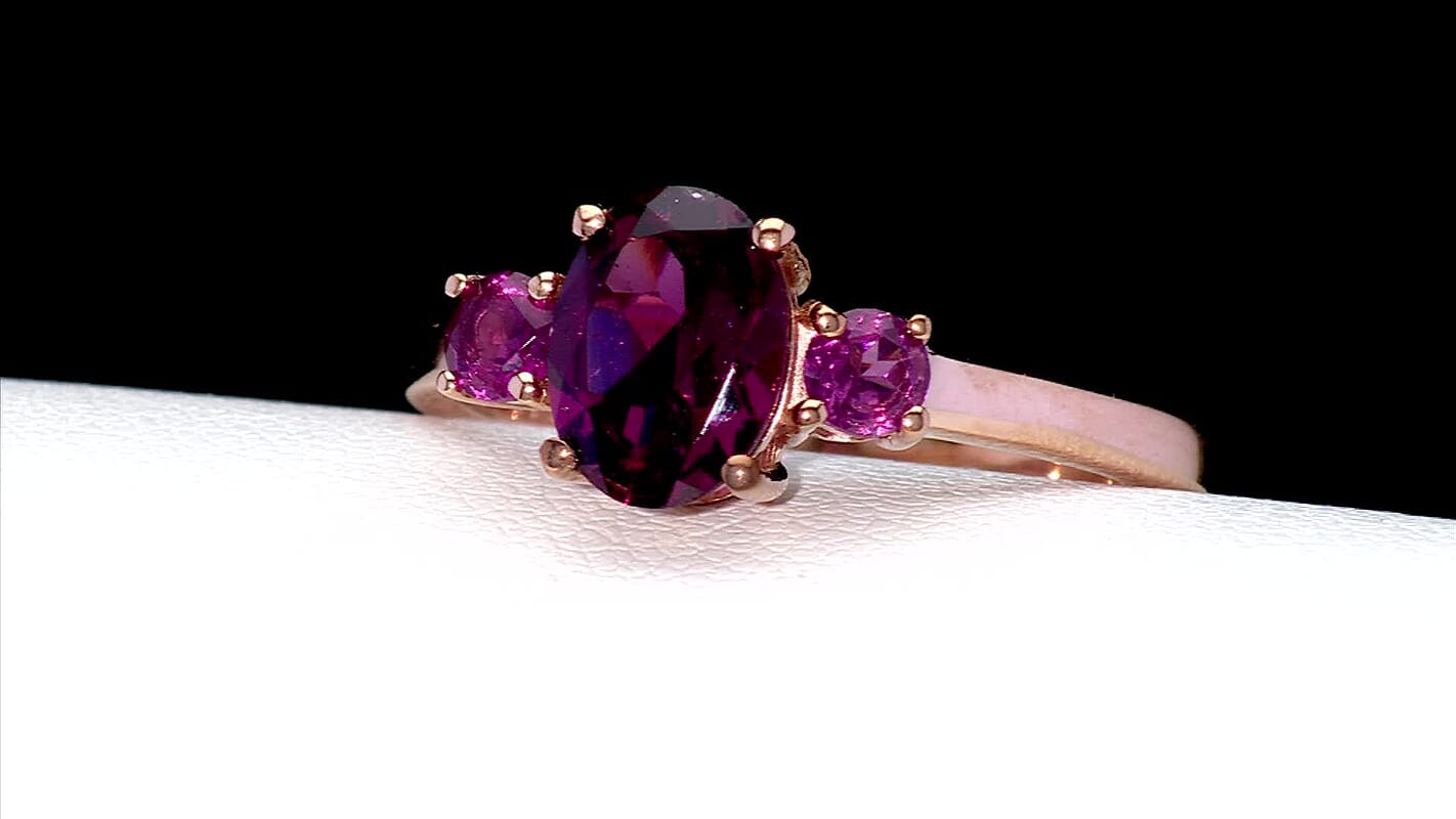 D'Joy Premium Orissa Rhodolite Garnet, Moissanite Ring in 18K Vermeil RG Over Sterling Silver (Size 7.0) 1.80 ctw