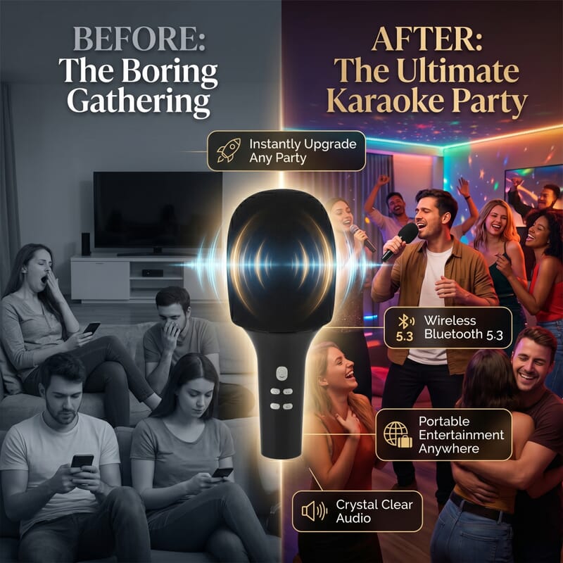 Livmore Black Bluetooth Microphone Speaker with 1200mAh Rechargeable Battery
