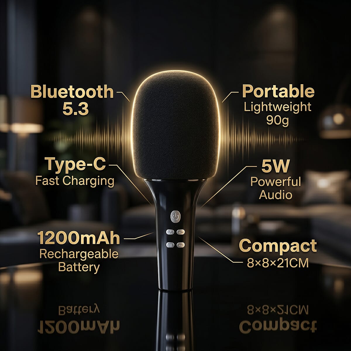 Livemore Black Bluetooth Microphone Speaker with 1200mAh Rechargeable Battery image number 6