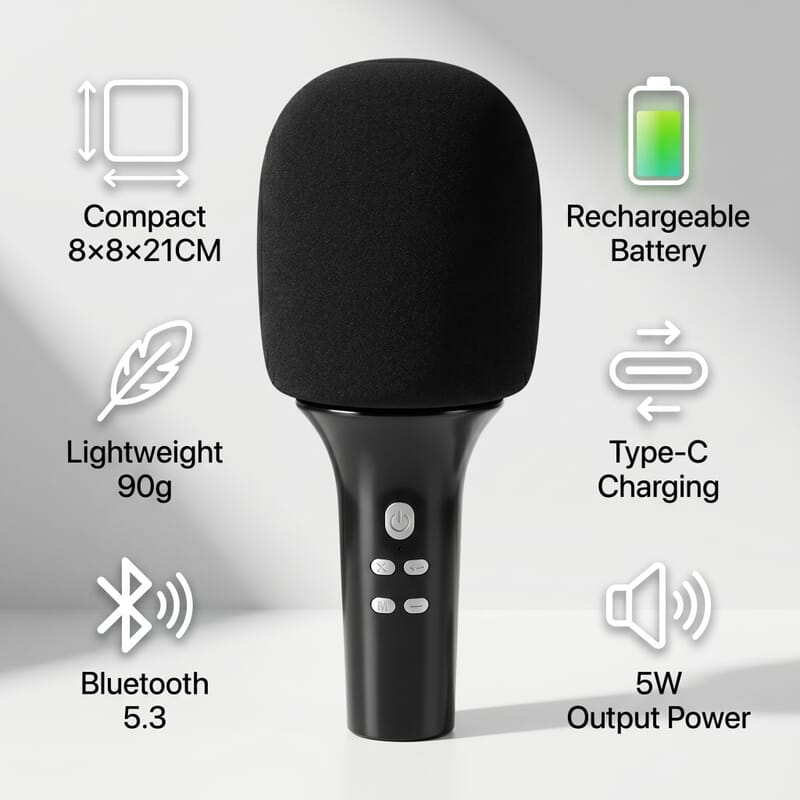 Livmore Black Bluetooth Microphone Speaker with 1200mAh Rechargeable Battery