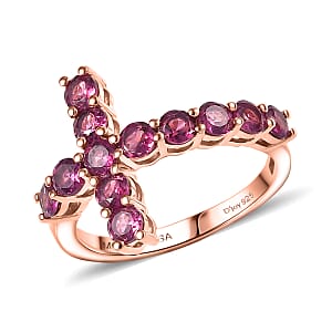 D'Joy Premium Orissa Rhodolite Garnet 2.20 ctw Cross Ring in 18K Vermeil Rose Gold Over Sterling Silver (Size 10.0)