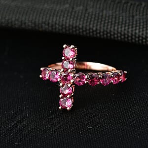 D'Joy Premium Orissa Rhodolite Garnet 2.20 ctw Cross Ring in 18K Vermeil Rose Gold Over Sterling Silver (Size 10.0)