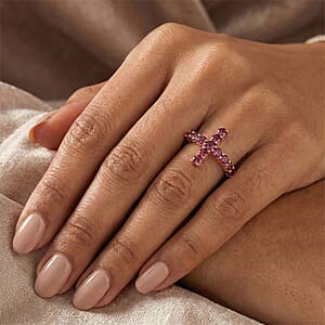 D'Joy Premium Orissa Rhodolite Garnet 2.20 ctw Cross Ring in 18K Vermeil Rose Gold Over Sterling Silver (Size 10.0)