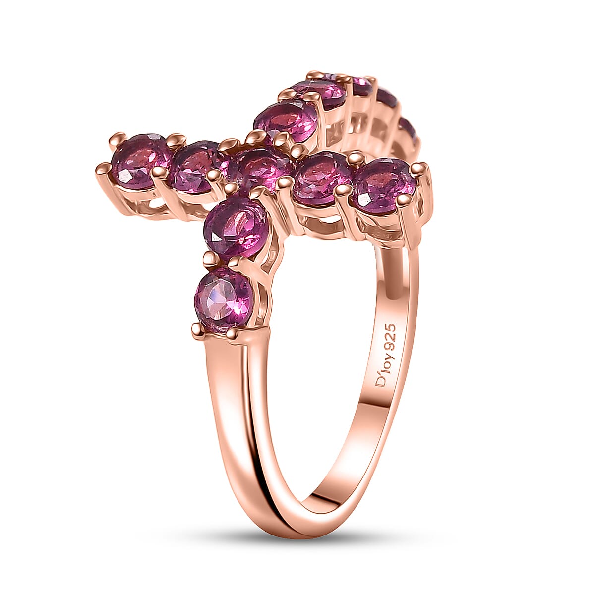 D'Joy Premium Orissa Rhodolite Garnet 2.20 ctw Cross Ring in 18K Vermeil Rose Gold Over Sterling Silver (Size 10.0) image number 3