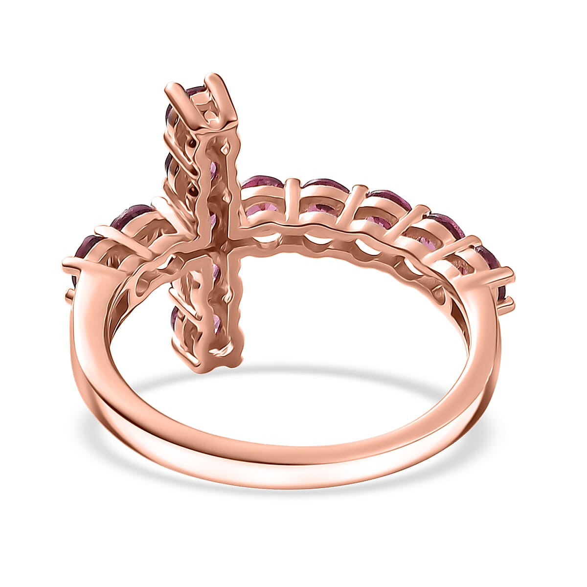 D'Joy Premium Orissa Rhodolite Garnet 2.20 ctw Cross Ring in 18K Vermeil Rose Gold Over Sterling Silver (Size 10.0) image number 4