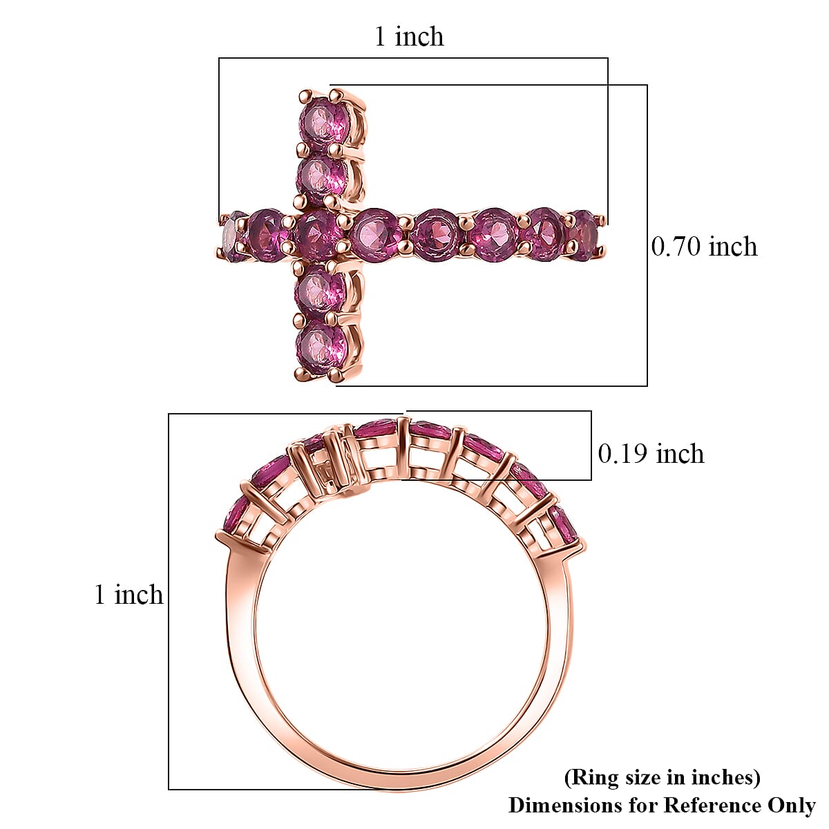D'Joy Premium Orissa Rhodolite Garnet 2.20 ctw Cross Ring in 18K Vermeil Rose Gold Over Sterling Silver (Size 10.0) image number 5