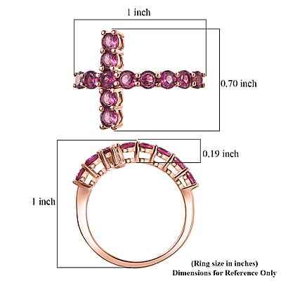 D'Joy Premium Orissa Rhodolite Garnet 2.20 ctw Cross Ring in 18K Vermeil Rose Gold Over Sterling Silver (Size 5.0)