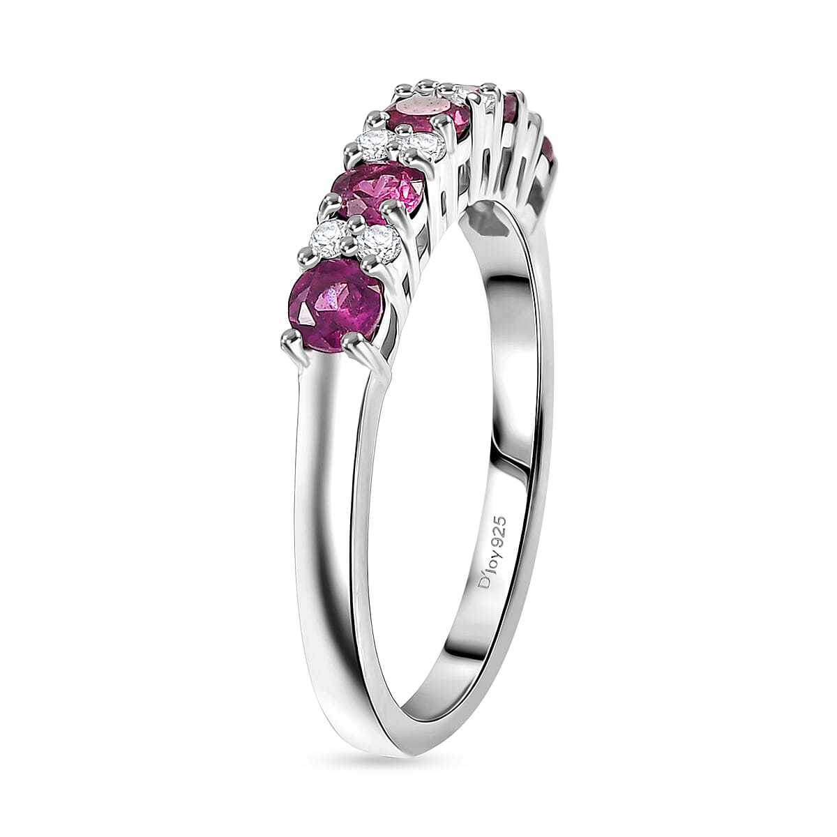 D'Joy Premium Orissa Rhodolite Garnet and Moissanite 0.90 ctw Velvet Glow Band Ring in Rhodium Over Sterling Silver (Size 10.0) image number 3