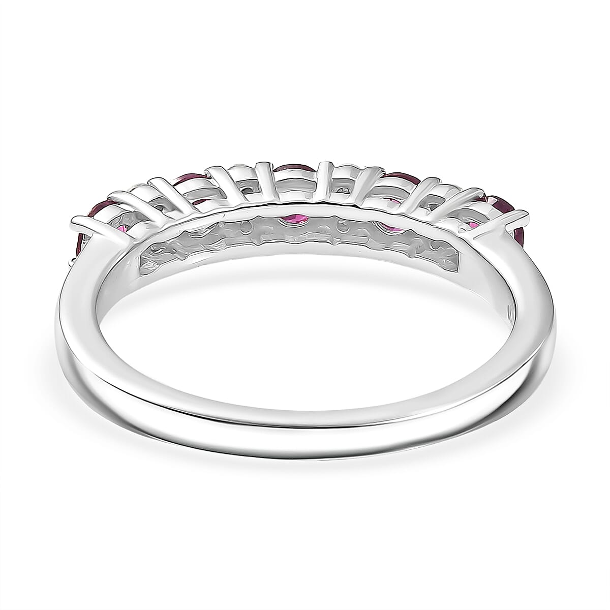 D'Joy Premium Orissa Rhodolite Garnet and Moissanite 0.90 ctw Velvet Glow Band Ring in Rhodium Over Sterling Silver (Size 10.0)