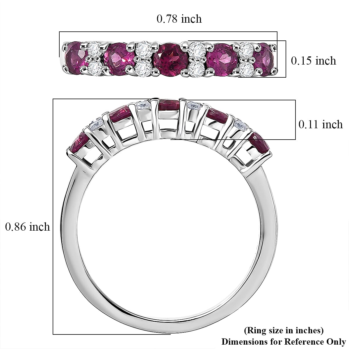 D'Joy Premium Orissa Rhodolite Garnet and Moissanite 0.90 ctw Velvet Glow Band Ring in Rhodium Over Sterling Silver (Size 10.0)