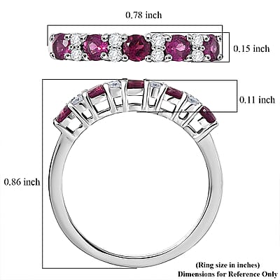 D'Joy Premium Orissa Rhodolite Garnet and Moissanite 0.90 ctw Velvet Glow Band Ring in Rhodium Over Sterling Silver (Size 7.0)
