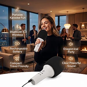 Livemore White Bluetooth Microphone Speaker with 1200mAh Rechargeable Battery