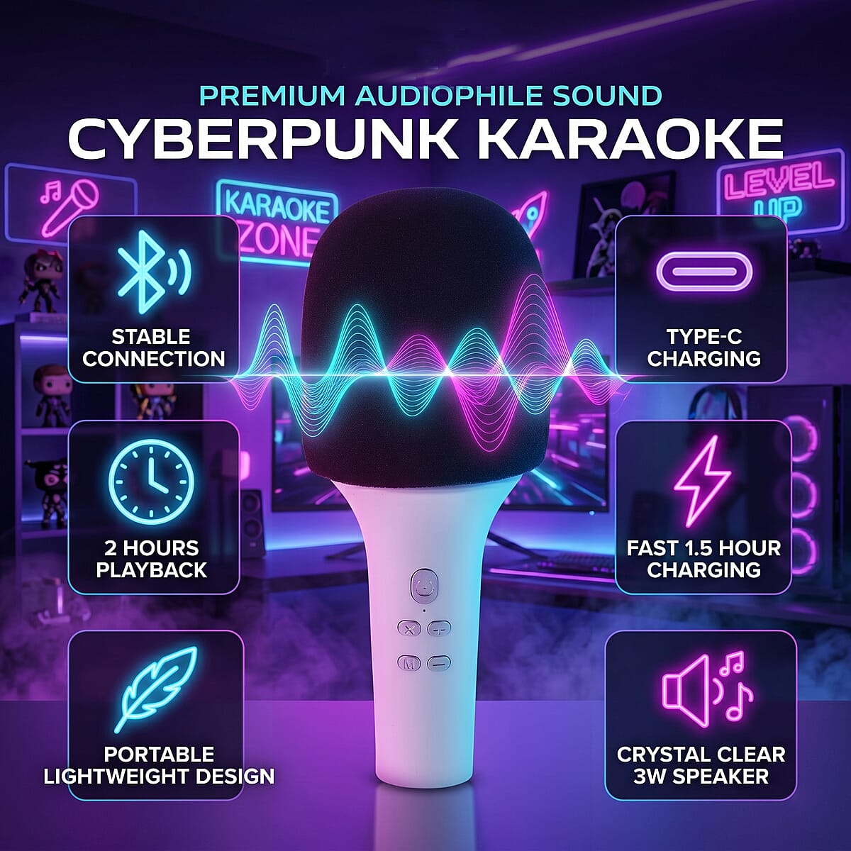 Livemore White Bluetooth Microphone Speaker with 1200mAh Rechargeable Battery image number 4