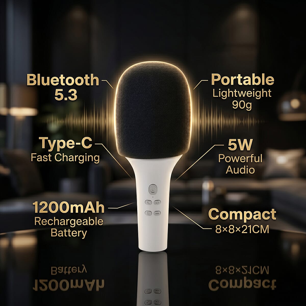 Livemore White Bluetooth Microphone Speaker with 1200mAh Rechargeable Battery image number 6